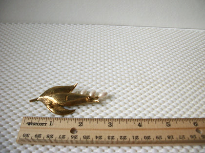 Larger Vintage Brooch Pin Signed MONET Floral Flower Lily White Pearls Enameled Clear Crystals Gold Tone 030621