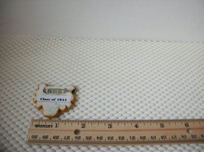 Vintage Brooch Pin, Class Of 1944 Signed Tiger Glazed Ceramic 030521