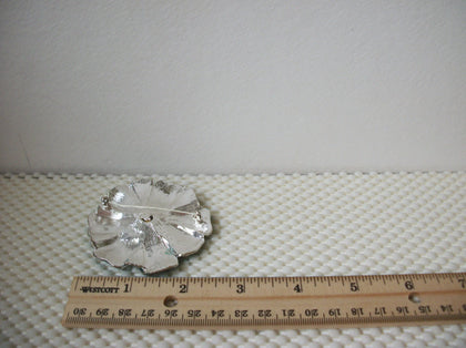 Larger Vintage Brooch Pin Floral Vivid Blue Flower Enameled Silver Tone 030521