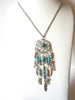 Dream Catcher Pendant Silver Toned Faux Turquoise Necklace 9216
