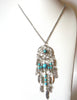 Dream Catcher Pendant Silver Toned Faux Turquoise Necklace 9216