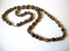 Tigers Eye Semi Precious Stone 36" Long Vintage Glass Necklace 61518