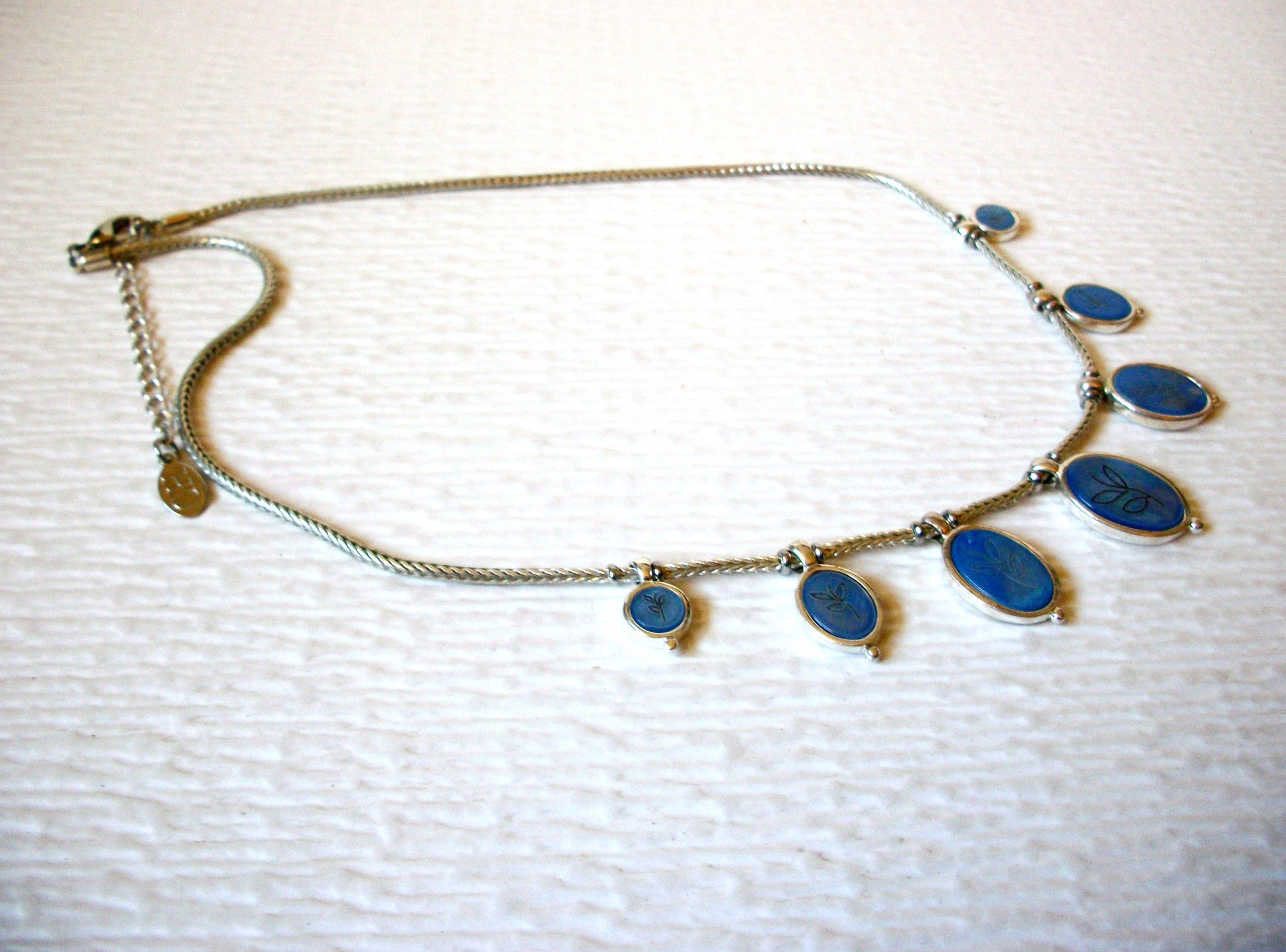 Vintage HC Silver Toned Flower Glass 18" Necklace 121816