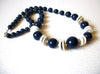 Chunky Dark Blue White Graduated Design Old Plastic Beads Retro Necklace 9617