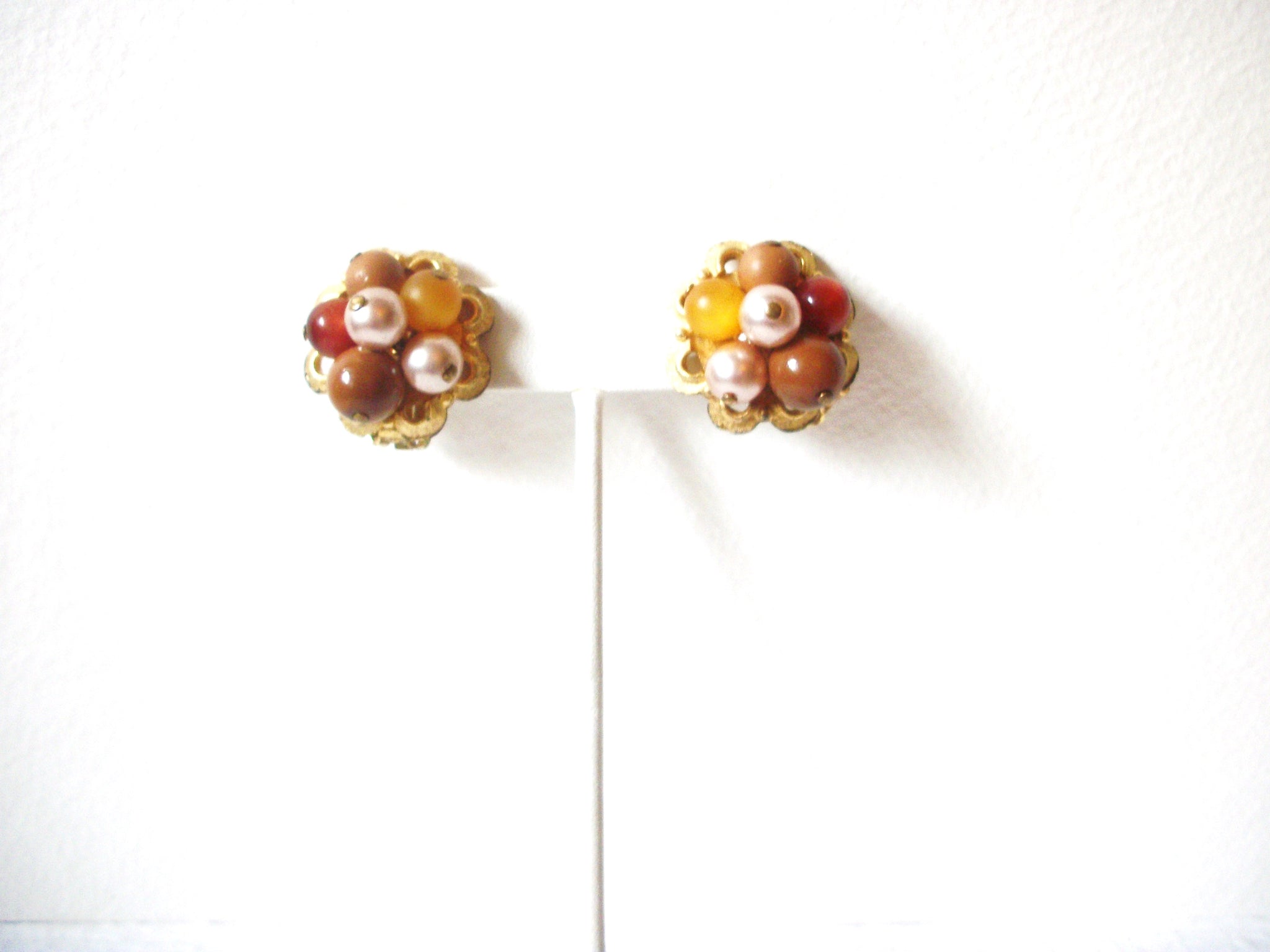 Vintage Cluster Glass Pearl Clip On Earrings 123020