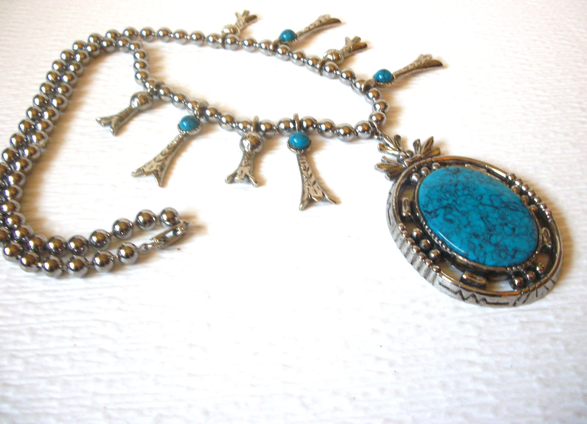 Vintage Southwestern Squash Blossom Pendant Necklace 81517