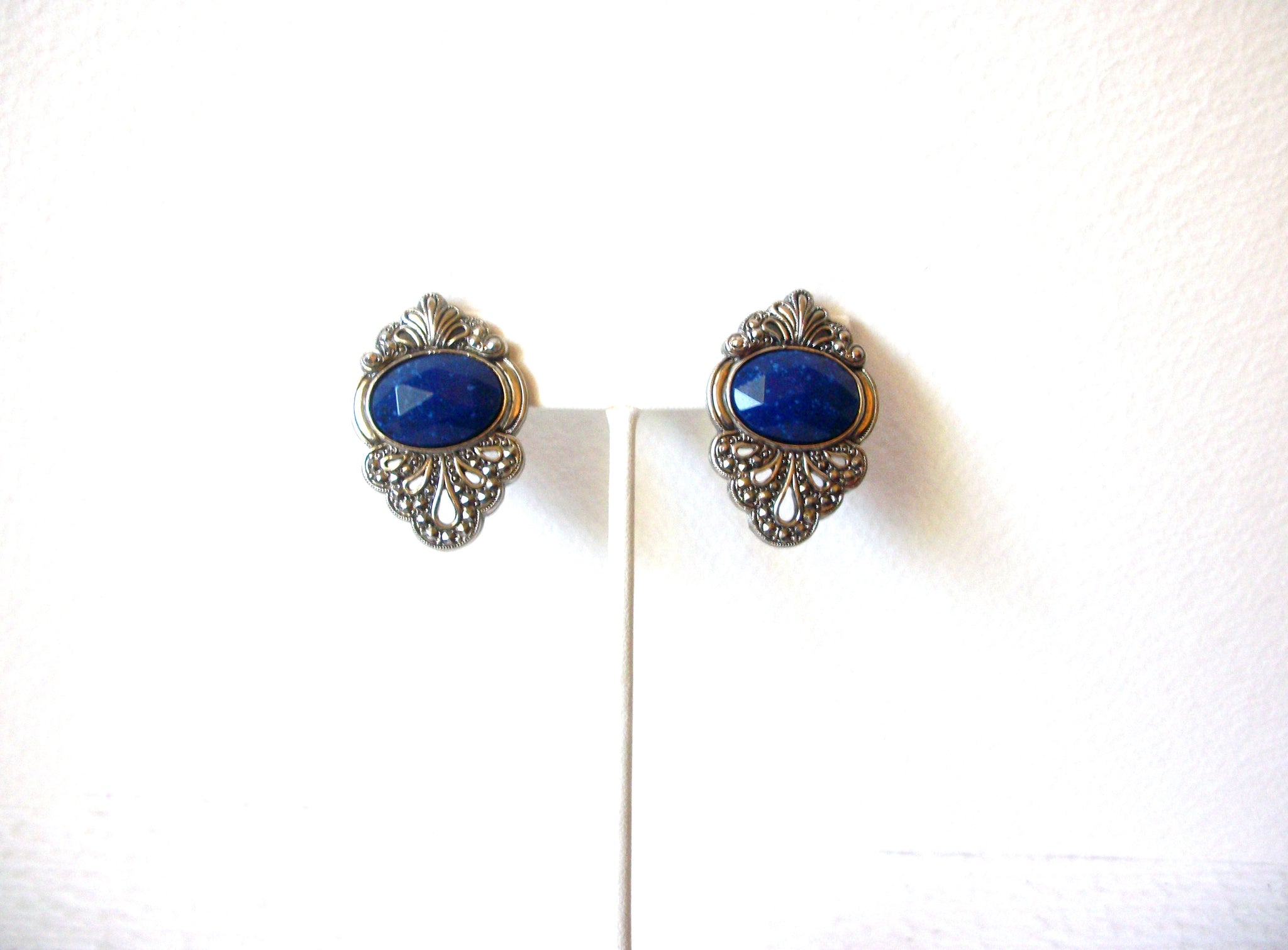 Retro Silver Blue Clip On Earrings 010121