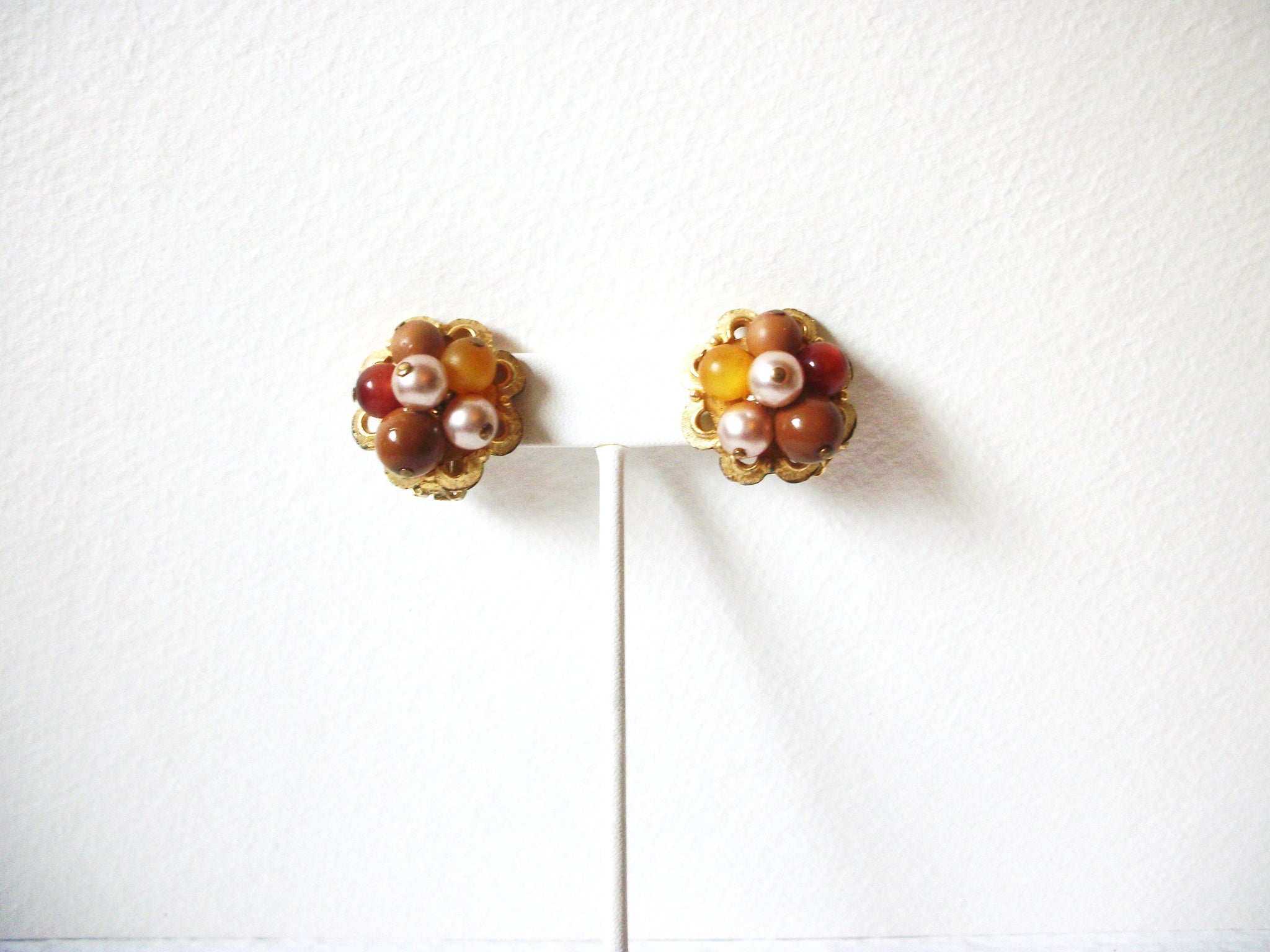 Vintage Cluster Glass Pearl Clip On Earrings 123020