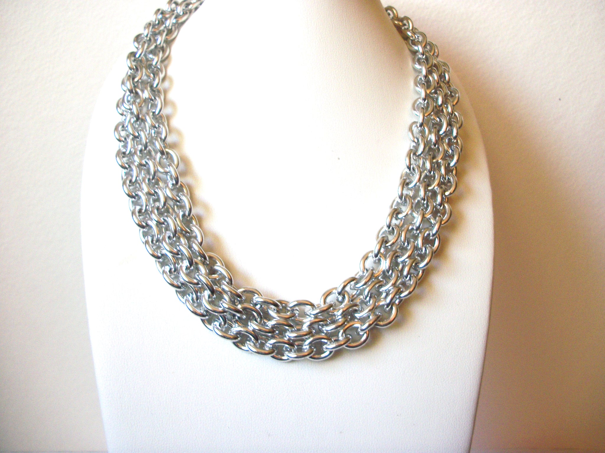 Retro Silver Toned Multi Strand Chain Links Necklace 123020