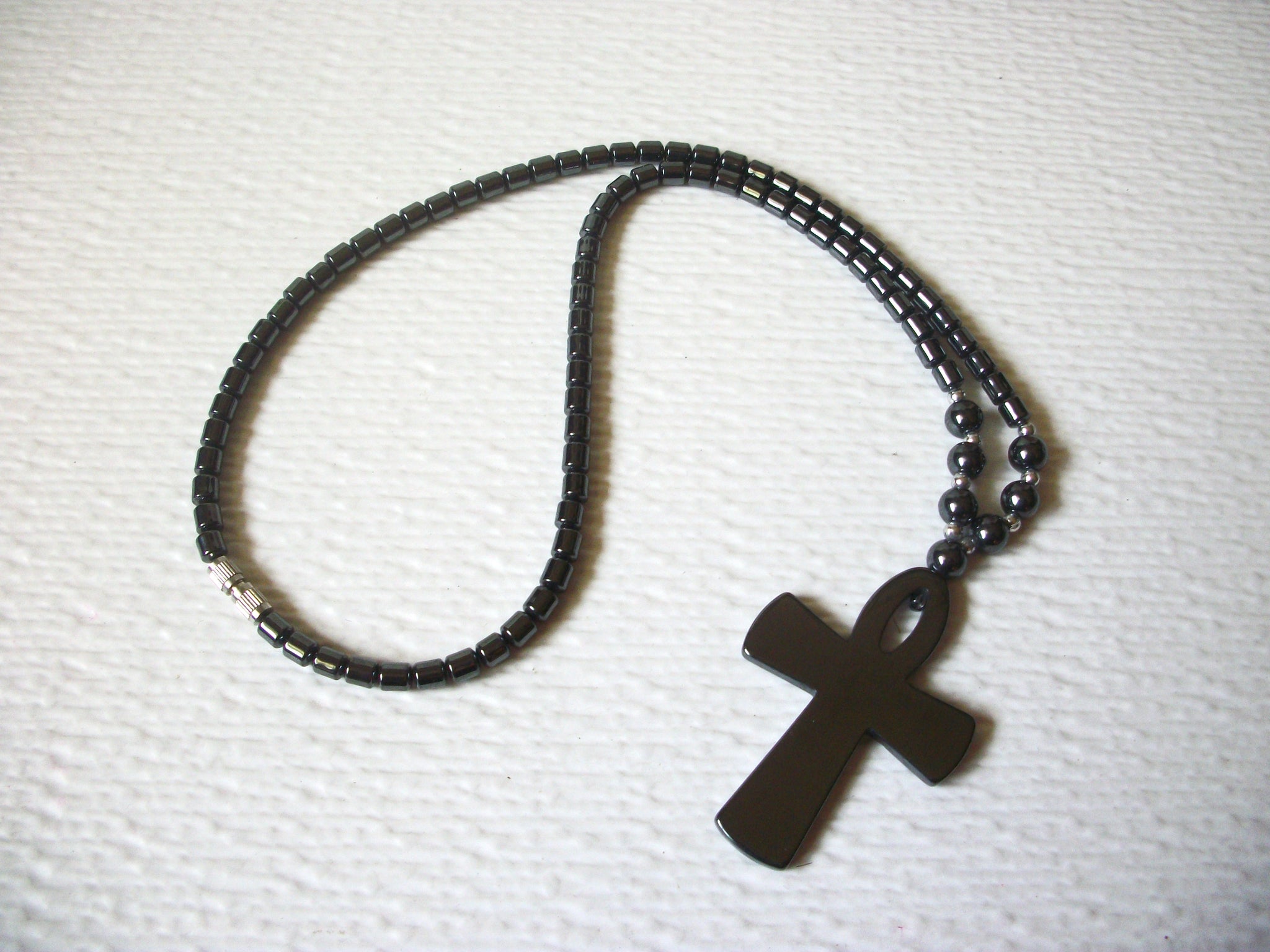 Hematite Semi Precious Cross Pendant Necklace 122920
