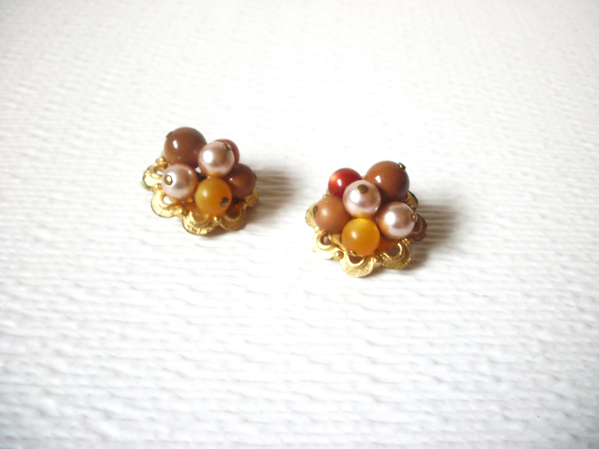 Vintage Cluster Glass Pearl Clip On Earrings 123020