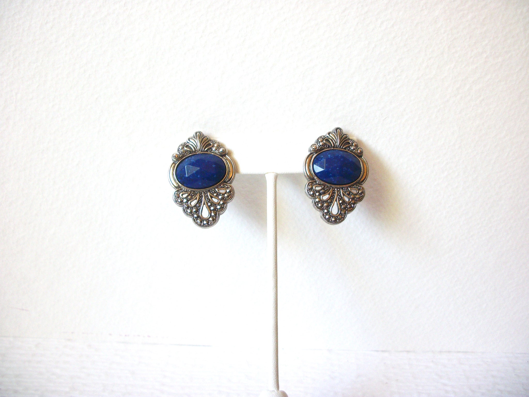 Retro Silver Blue Clip On Earrings 010121