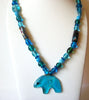ZUNI Bear Pendant Vintage Blue Bullseye Glass Necklace 61518