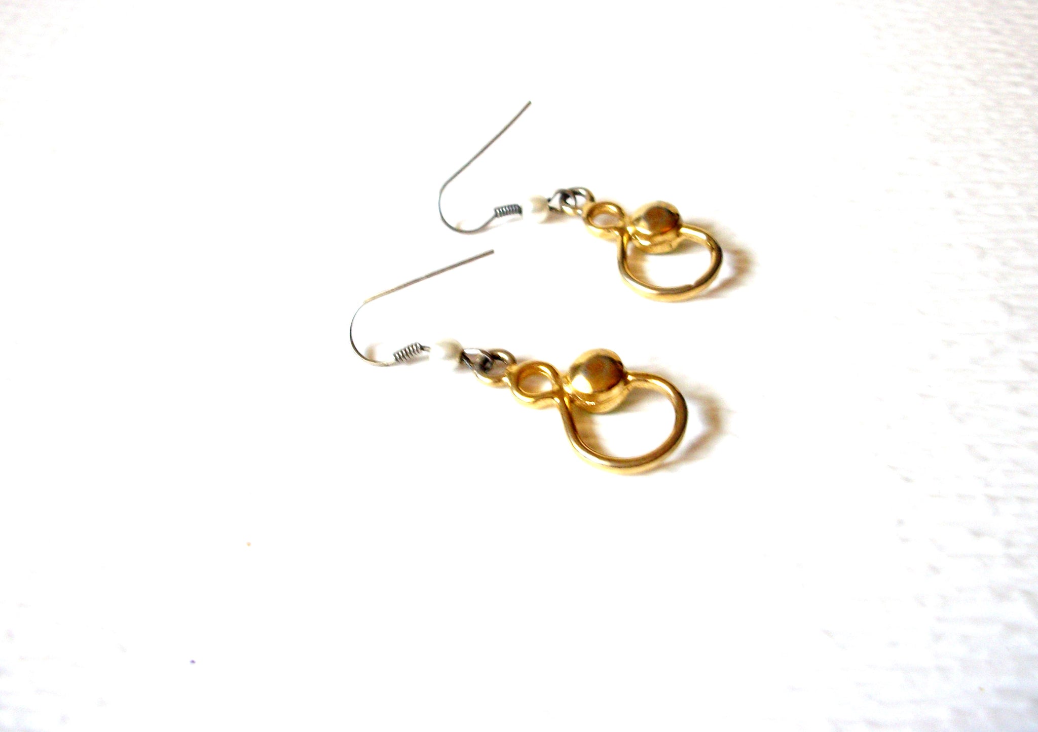 Retro Gold Toned Green Rhinestone Dangle Earrings 91517