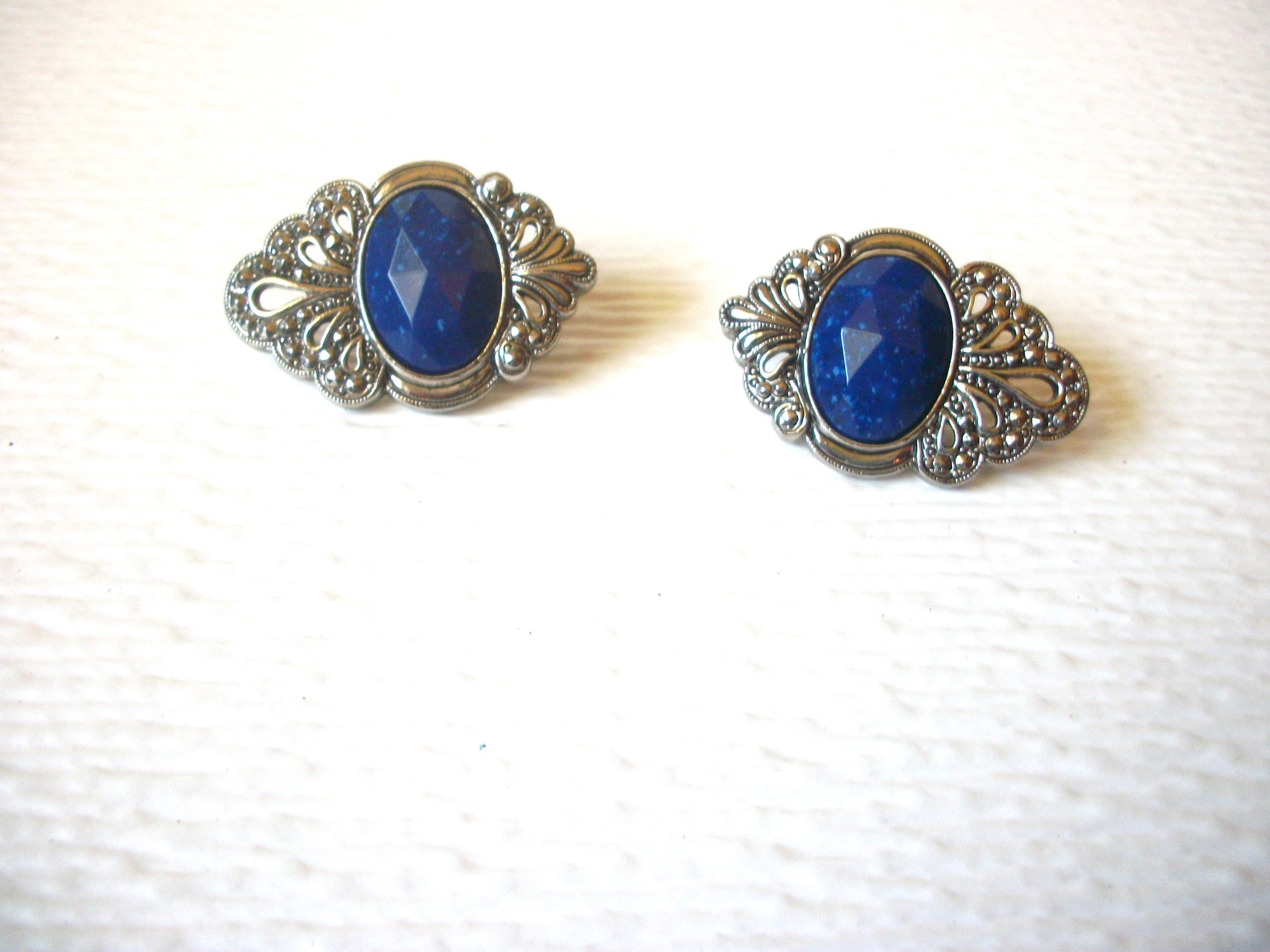 Retro Silver Blue Clip On Earrings 010121
