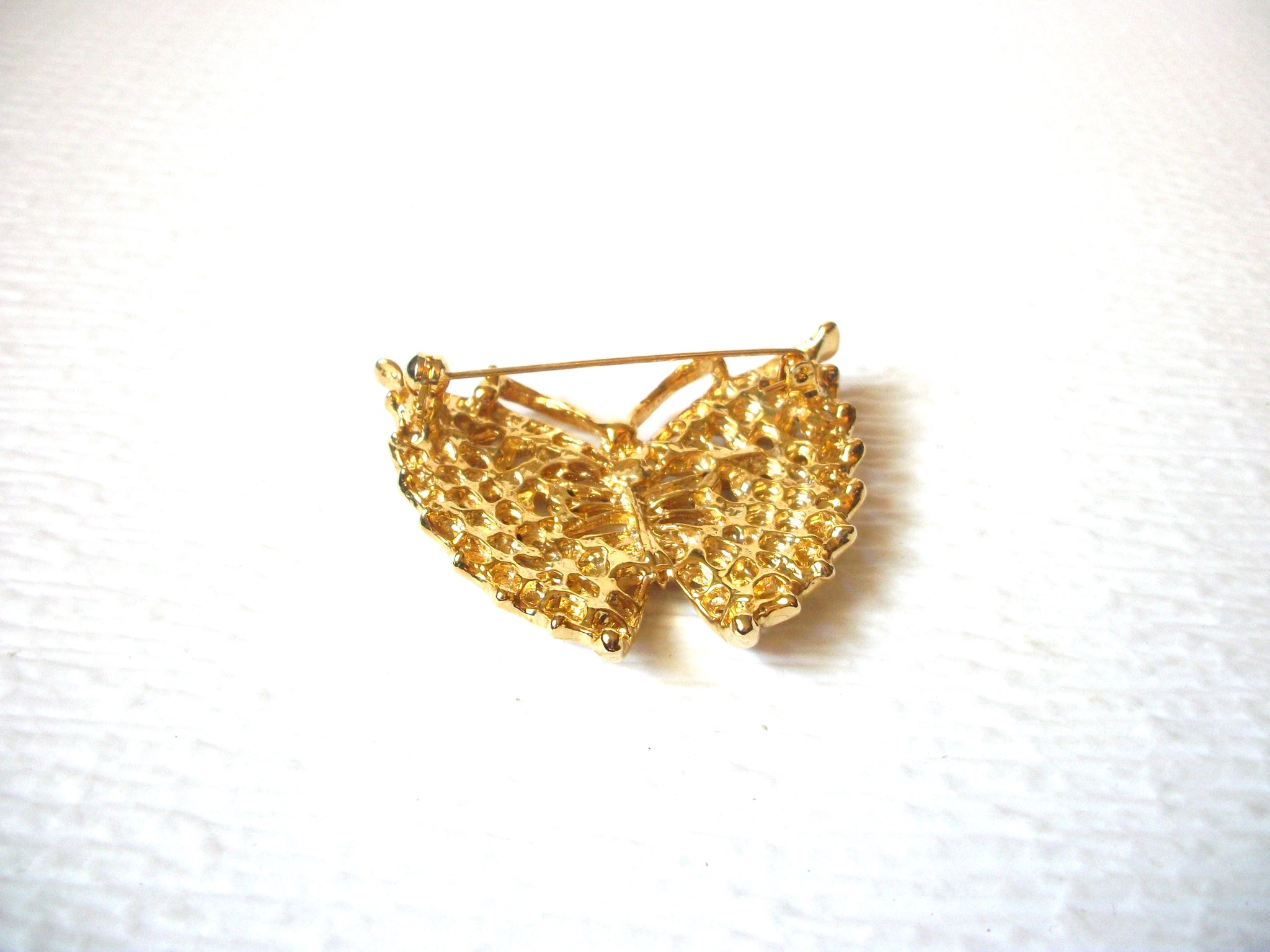 Retro Large Gold Toned Clear Rhinestone Butterfly Pin Brooch 5917