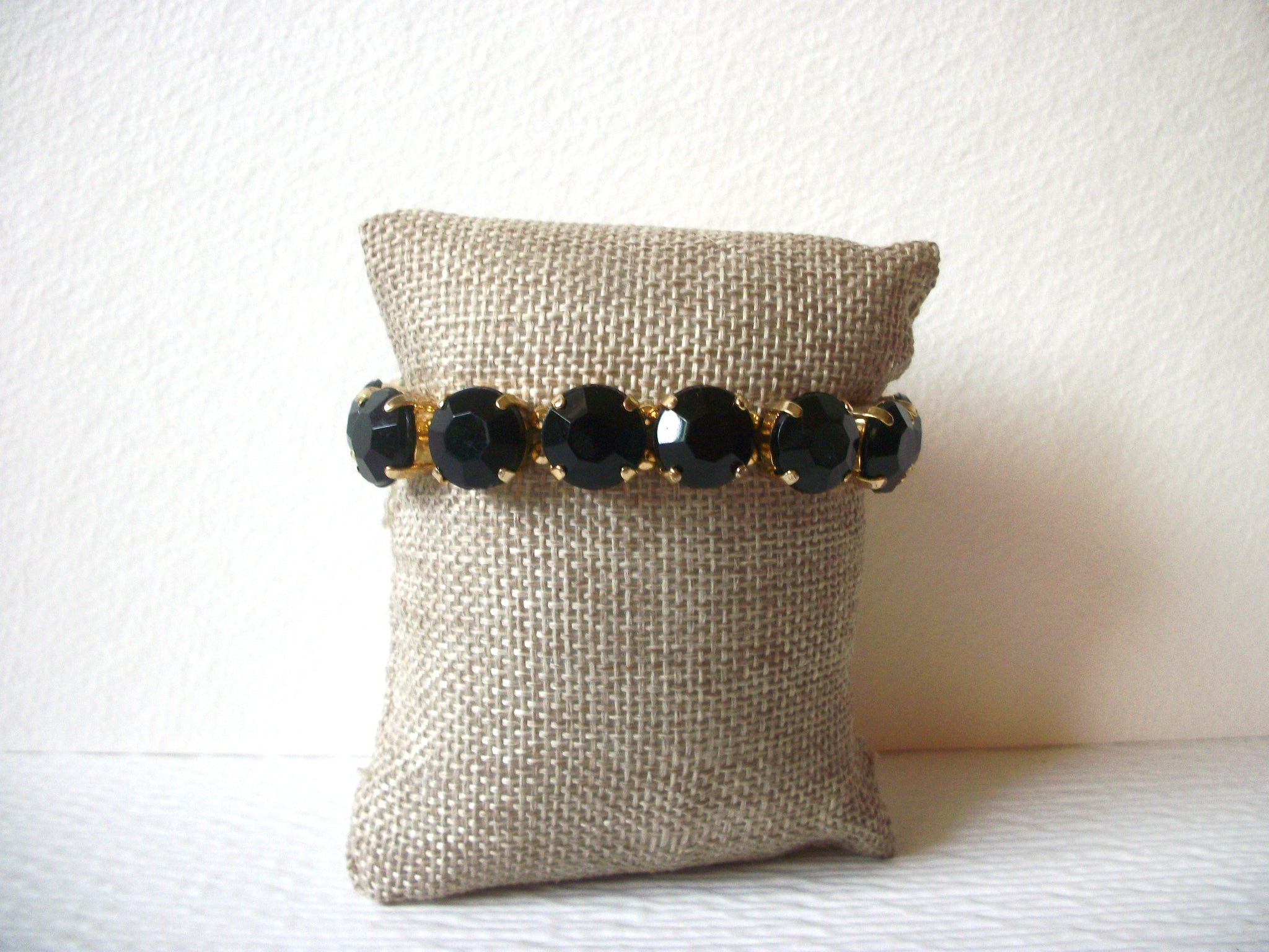 Retro Gold Black Faceted Acrylic Stretch Bracelet 72017