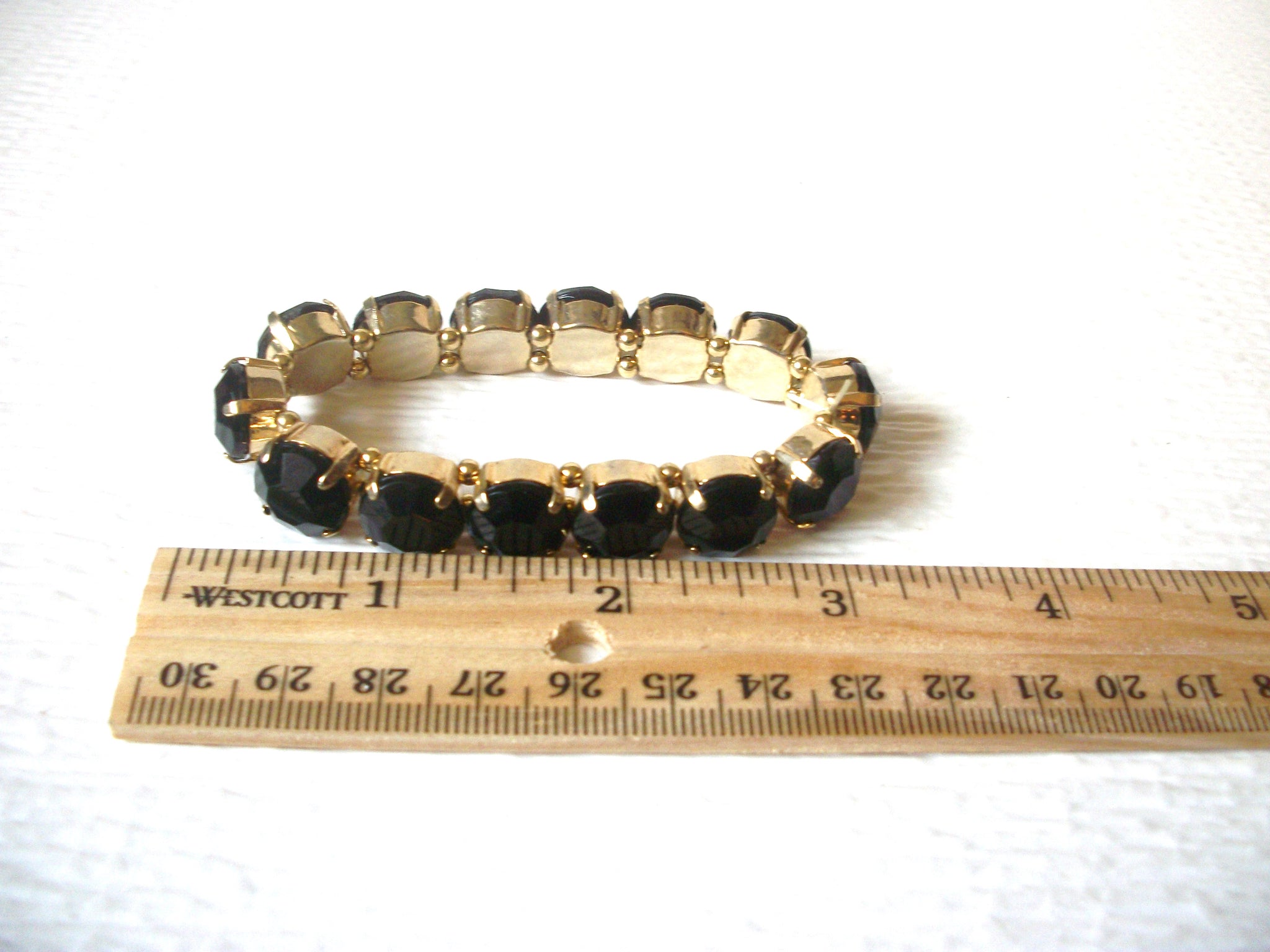 Retro Gold Black Faceted Acrylic Stretch Bracelet 72017