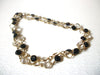Vintage Bezel Set Gold Toned Clear Black Glass 34" Necklace 9216