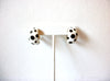 Vintage Enameled Black White Polka Dots Clip On Earrings 123020