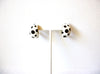 Vintage Enameled Black White Polka Dots Clip On Earrings 123020