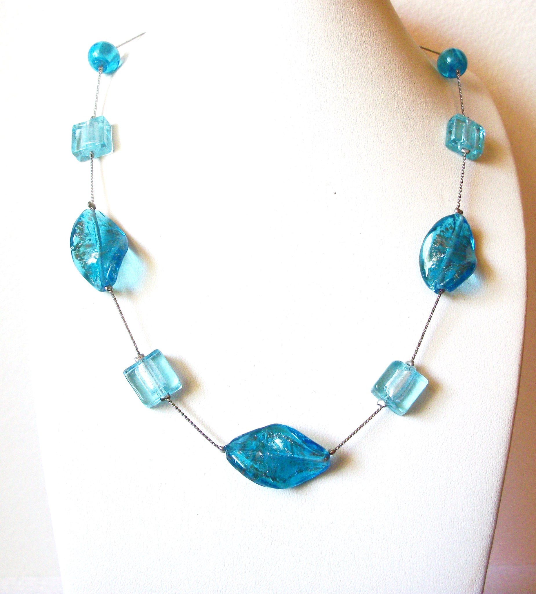 Hand Made Blue Foil Art Murano Glass Necklace 122820 H