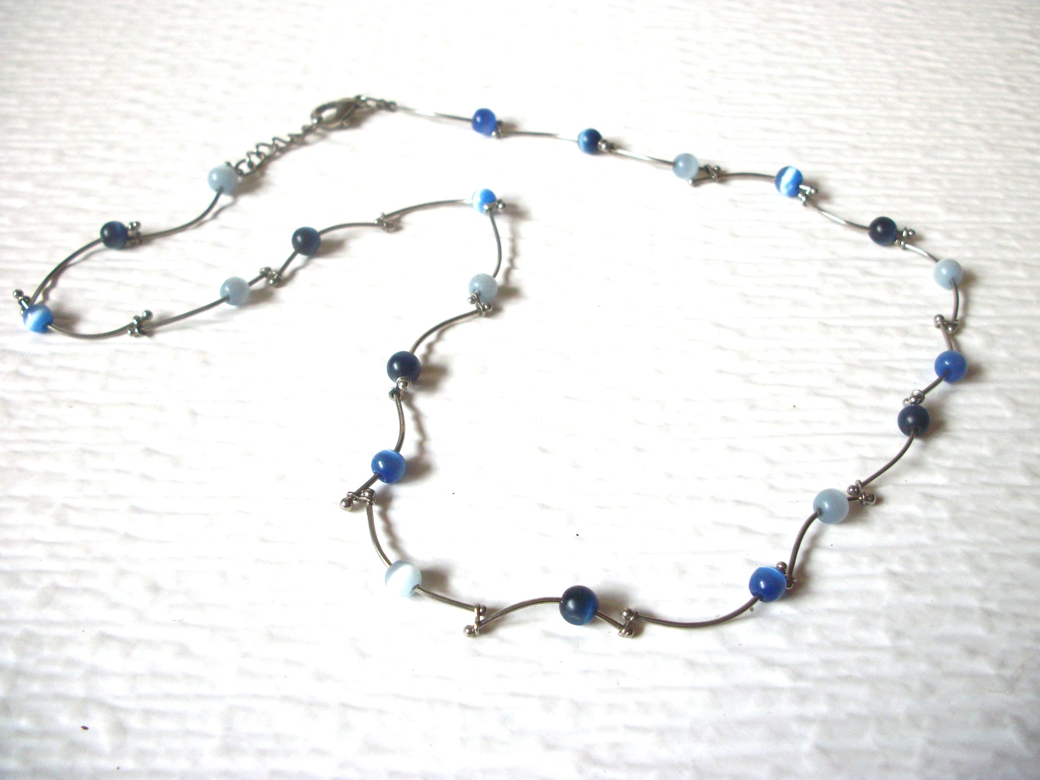 Dainty Retro Blue Cat`s Eye Glass 16" Necklace 123116
