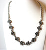 Metal Roses Flowers Antiqued Silver Toned Vintage Necklace 123020