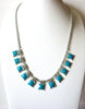 Retro Silver Blue Clear Rhinestone Necklace 60116