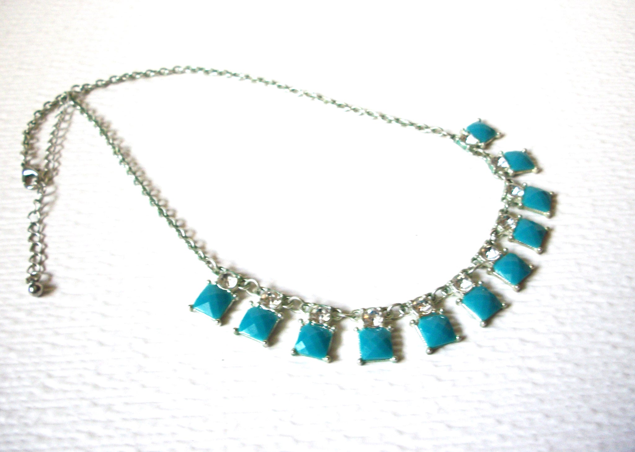Retro Silver Blue Clear Rhinestone Necklace 60116