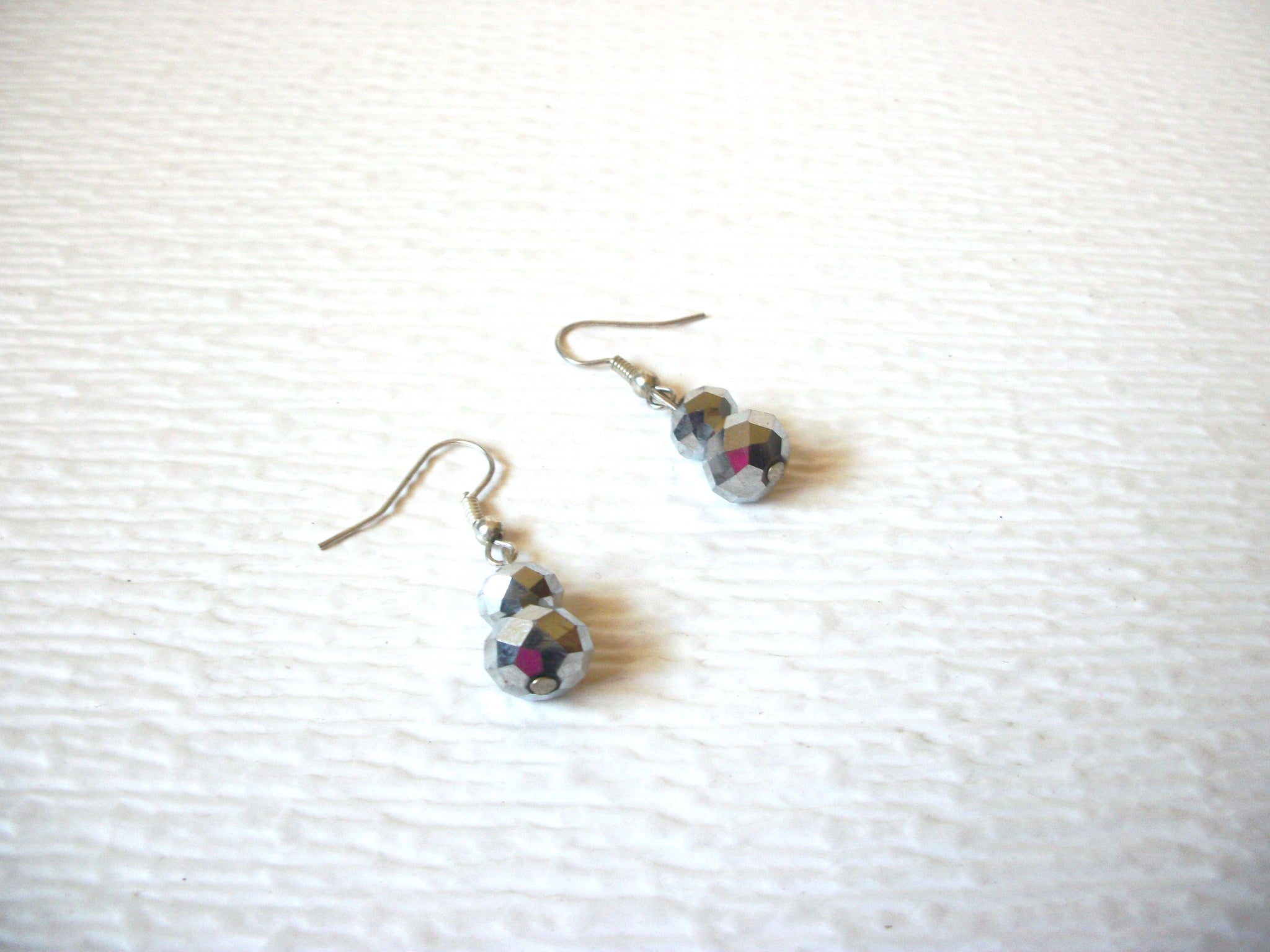Vintage Silver Toned Glass Dangle Earrings 121816