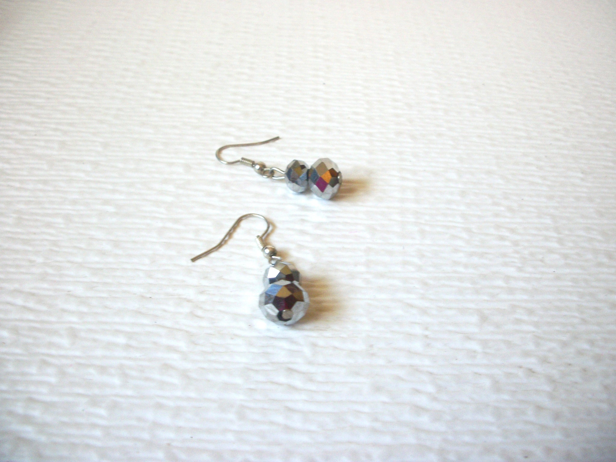 Vintage Silver Toned Glass Dangle Earrings 121816