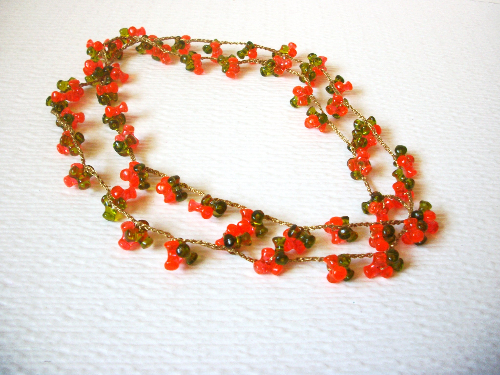 Retro Olive Orange Acrylic 38 Inch Long Necklace 123120