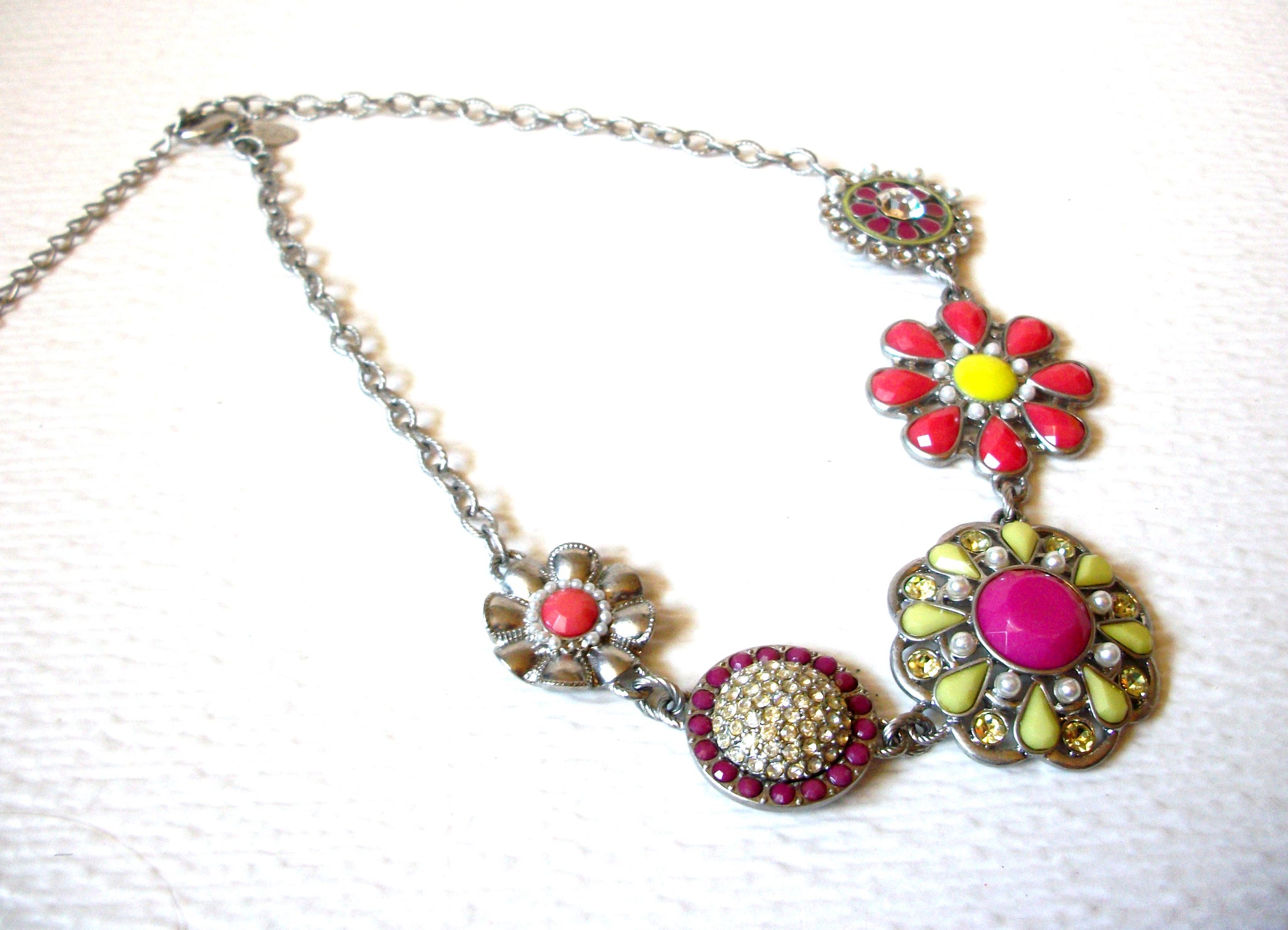 Vintage Designer Flower Bejeweled Rhinestone Necklace 123120