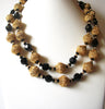 Vintage Black Czech Glass Gold Toned Damask Necklace 92816
