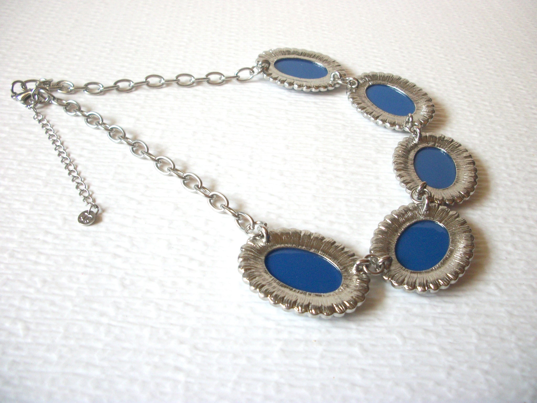 Retro 1980s Silver Blue Rhinestone Necklace 91517