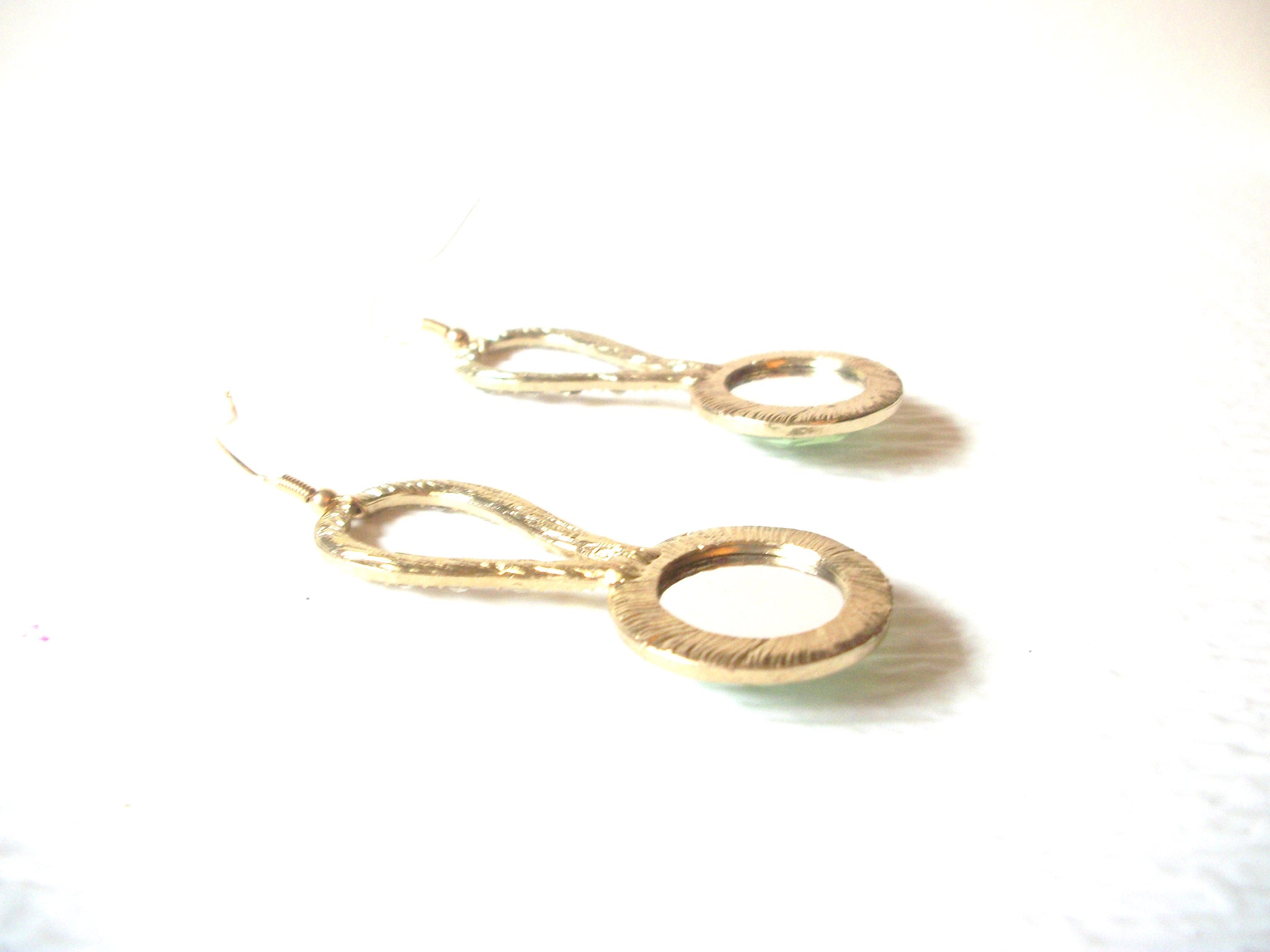 Gold Toned Faceted Green Clear Rhinestone Long Dangle Earrings 92717