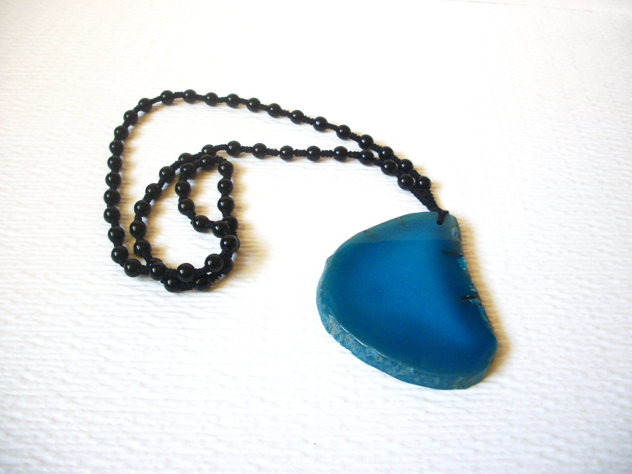 Blue Soothing Large Agate Slice Pendant Necklace 123120
