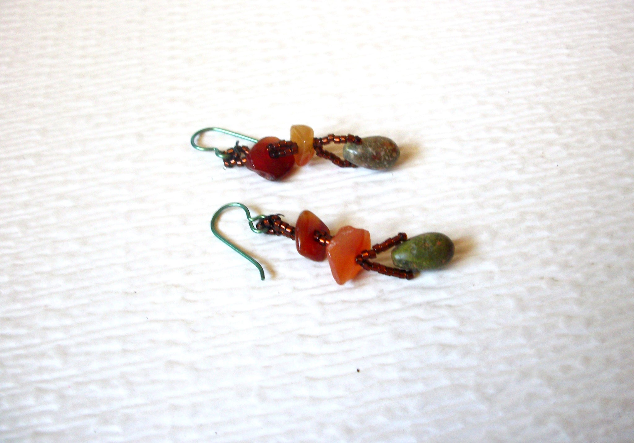 Vintage Shell Chip Unakite Stone Earrings 121816