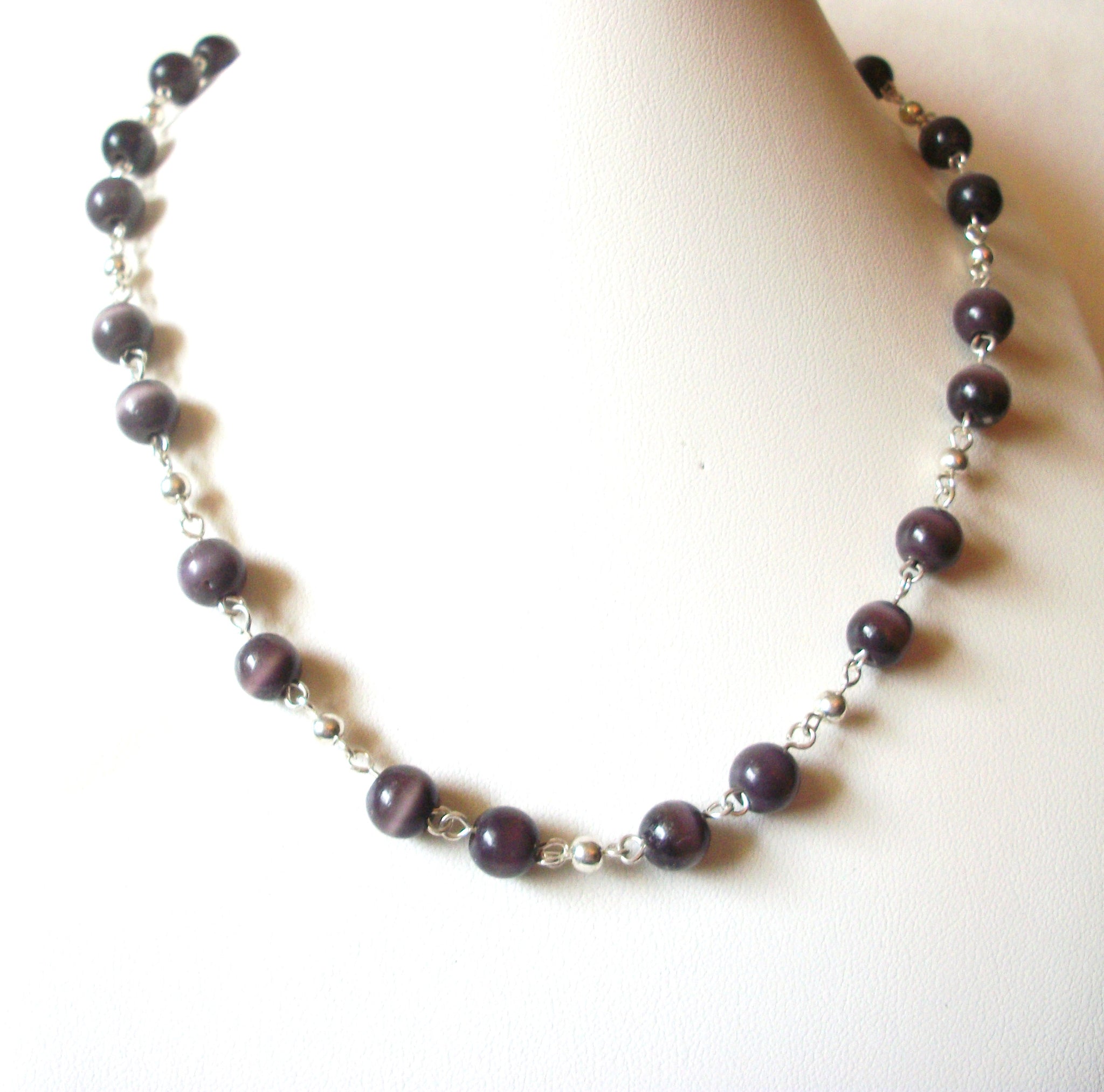 Retro Purple Tigers Eye Glass Necklace 91517