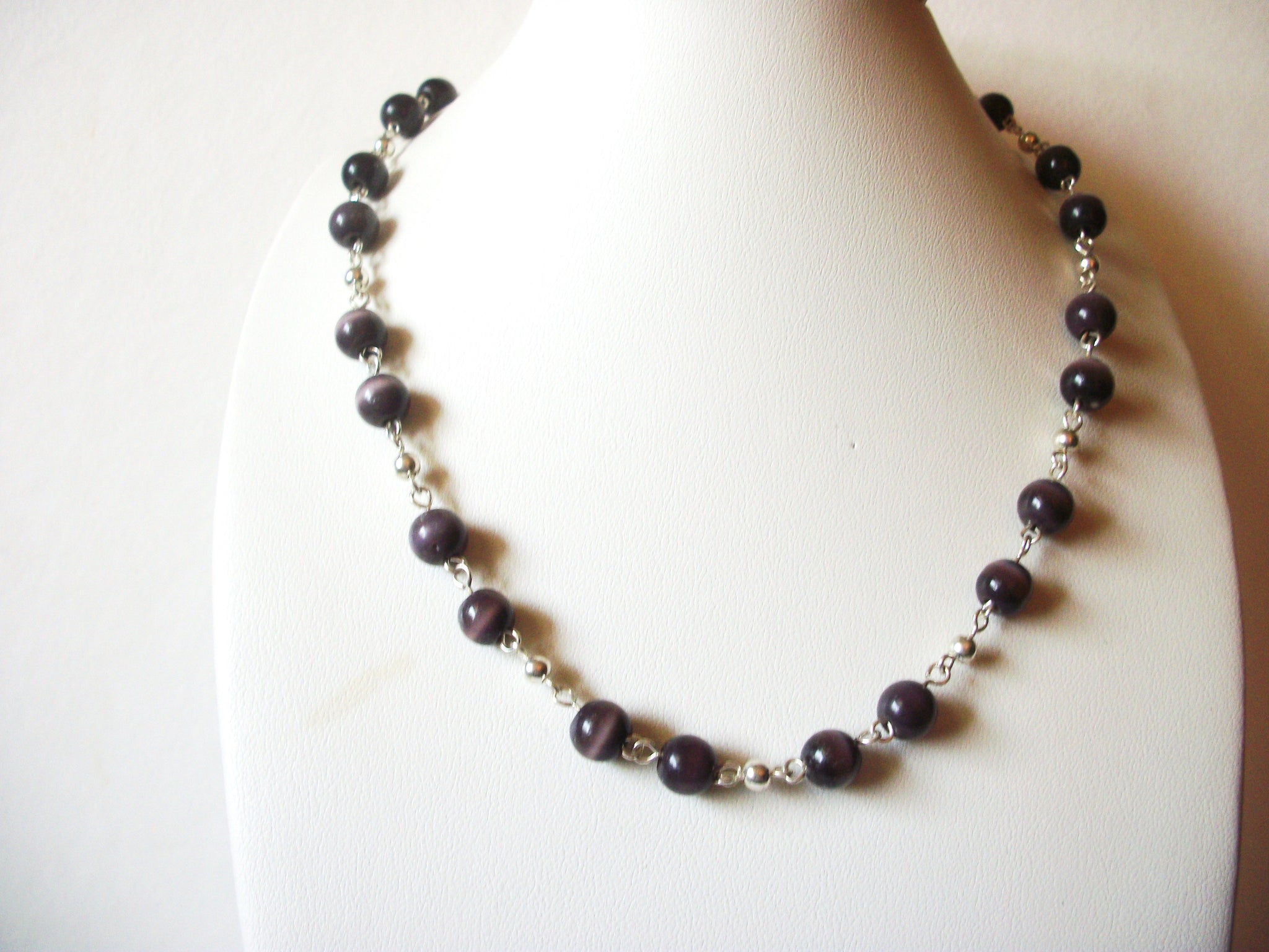 Retro Purple Tigers Eye Glass Necklace 91517
