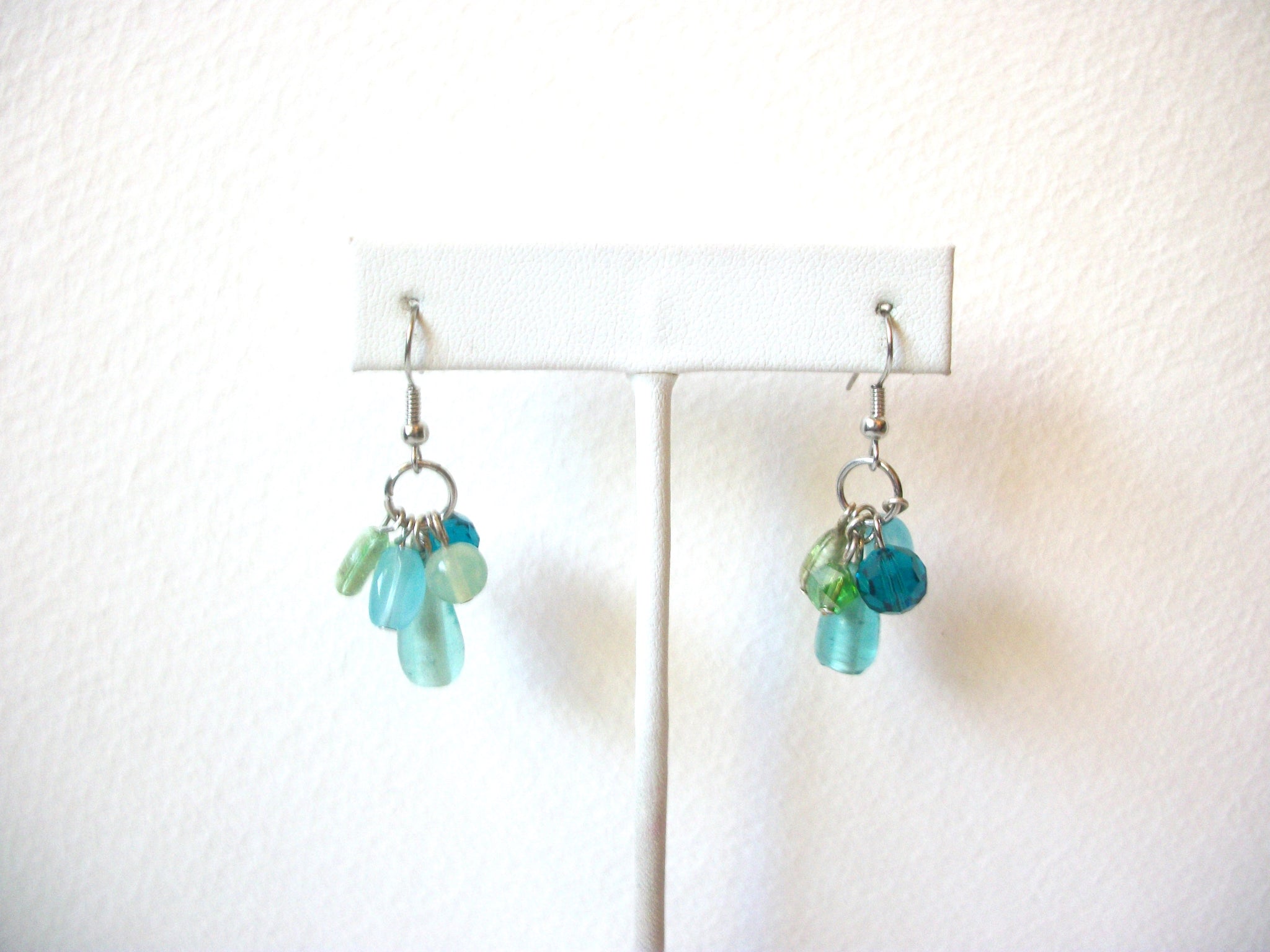 Vintage Green Blue Glass Dangle Earrings 121816