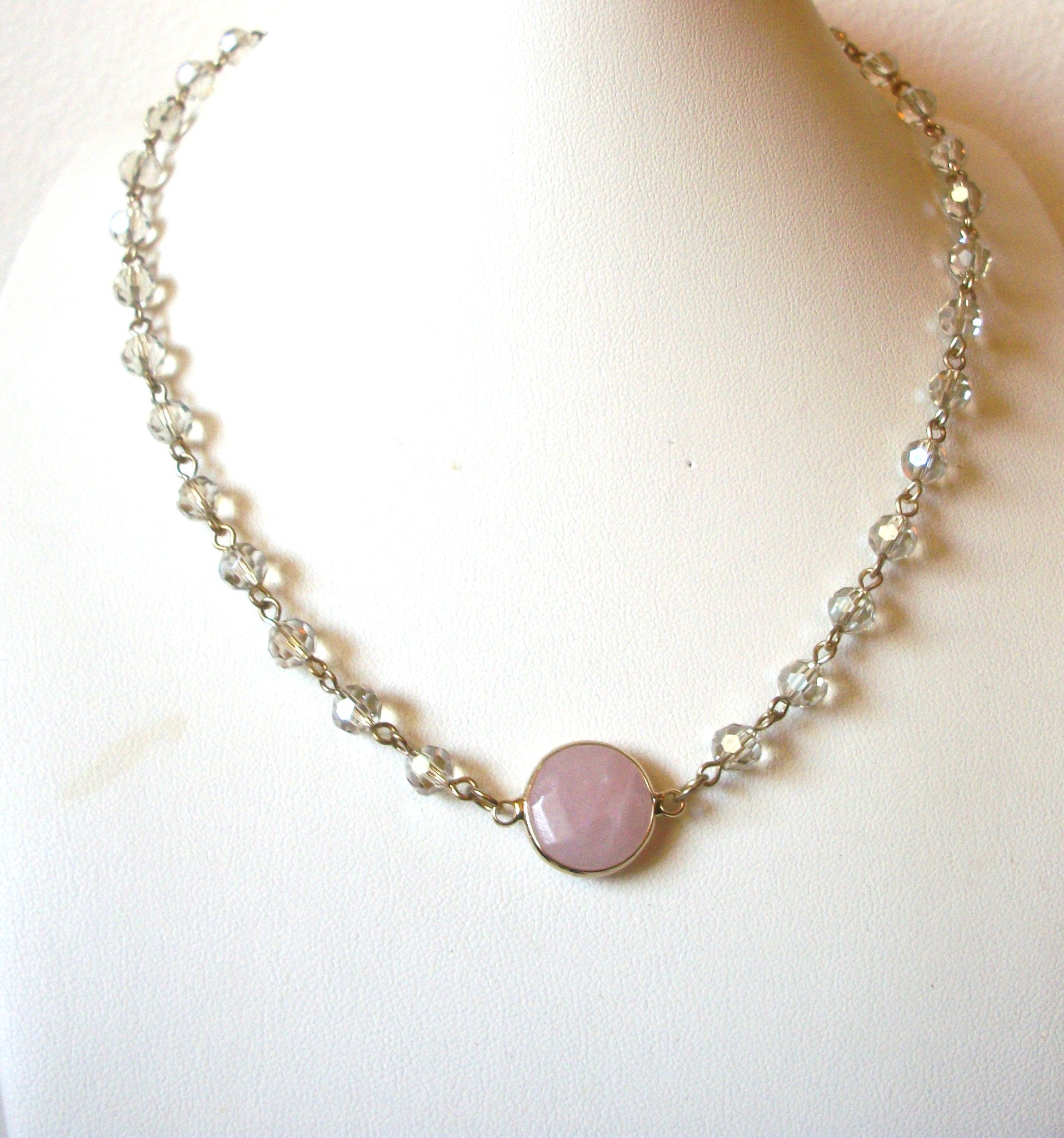 Clear Czech Crystal Rose Quartz Pendant Necklace 123120