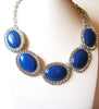 Retro 1980s Silver Blue Rhinestone Necklace 91517