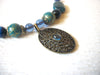 Romantic Vintage NWT Blue Teal Green Gold Toned Filigree Pendant Necklace 91617