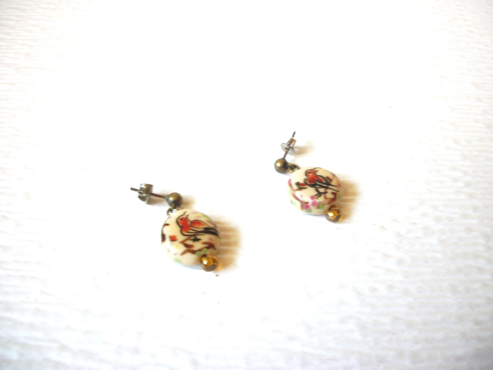 Vintage Dainty Hand Painted Glass 1" Earrings 121816
