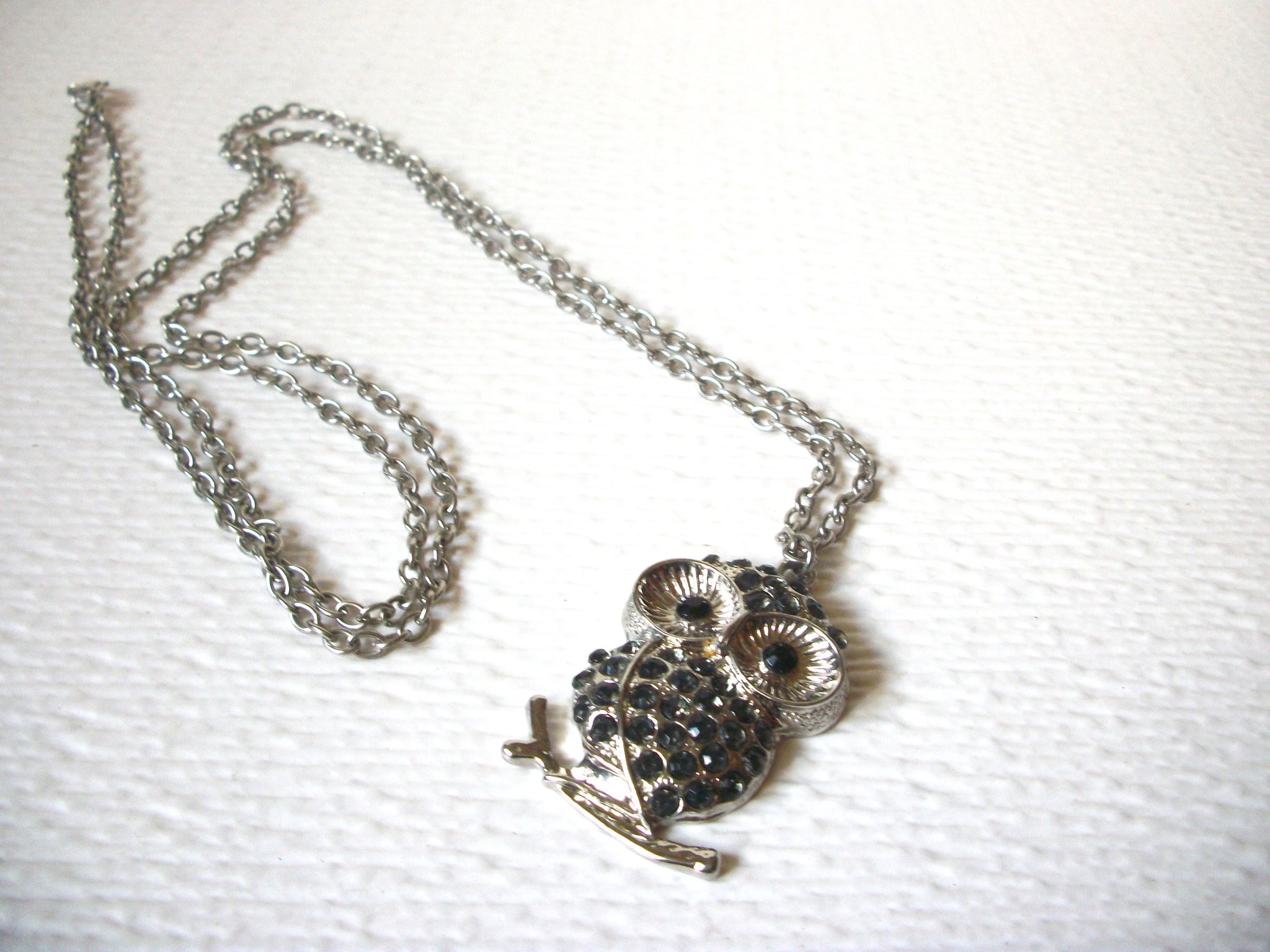 Owl Black Rhinestone Retro Necklace 123020
