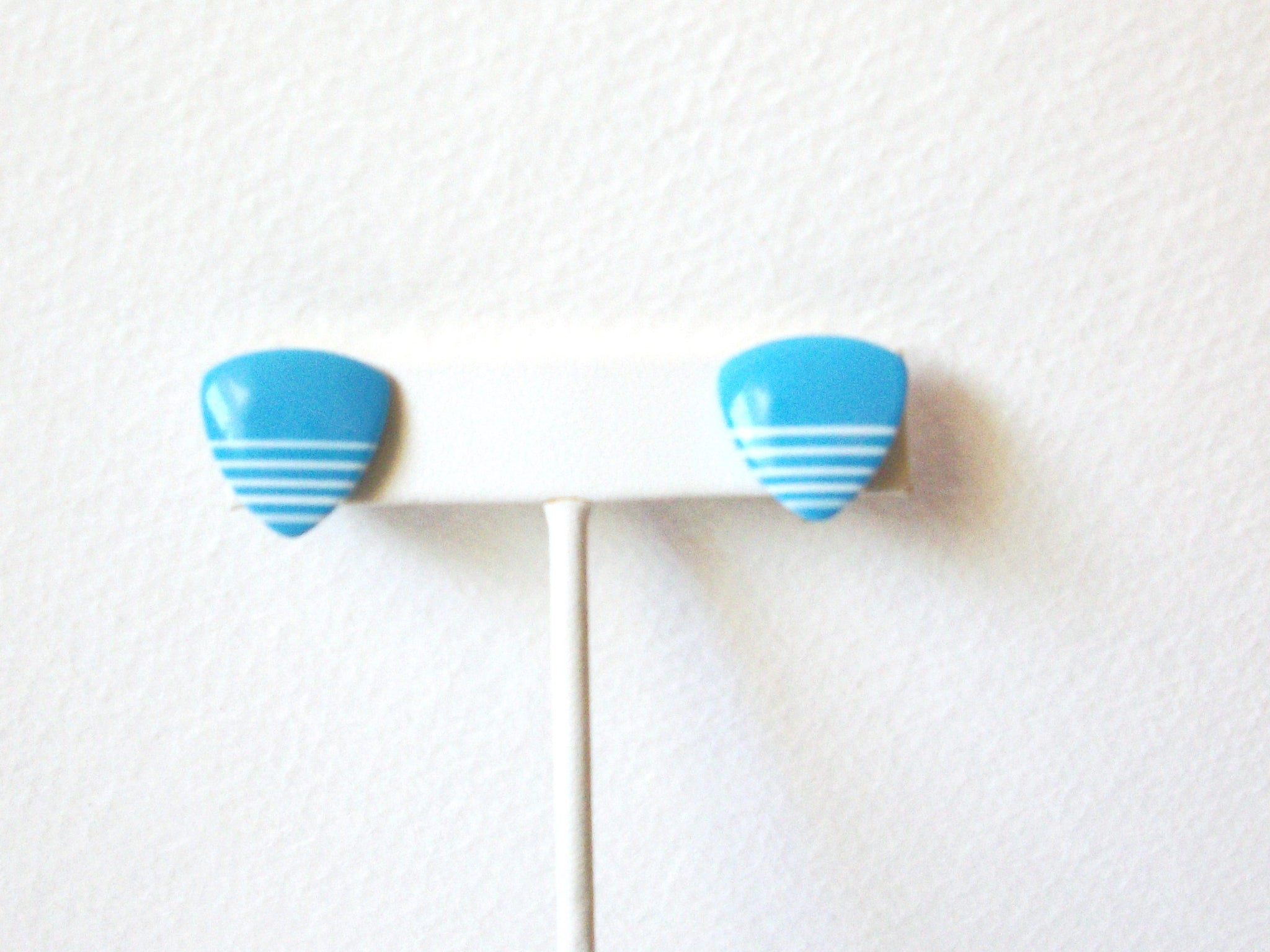 Retro Blue White Striped Smaller Plastic Clip on Earrings 60116