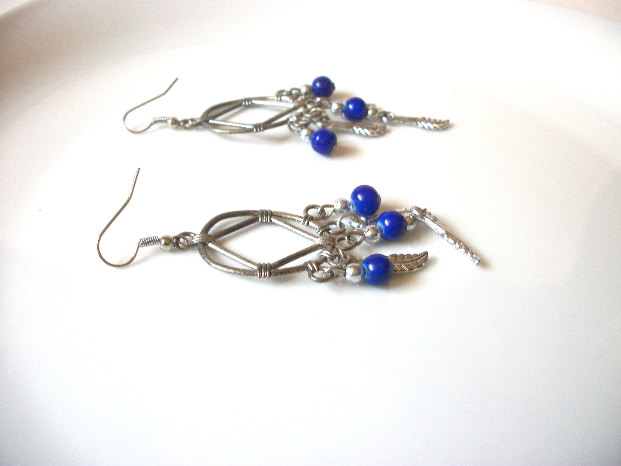 Vintage Southwestern Theme Cobalt Blue Glass Earrings 82017