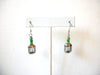 Vintage Silver Green Glass Dangle Earrings 121816